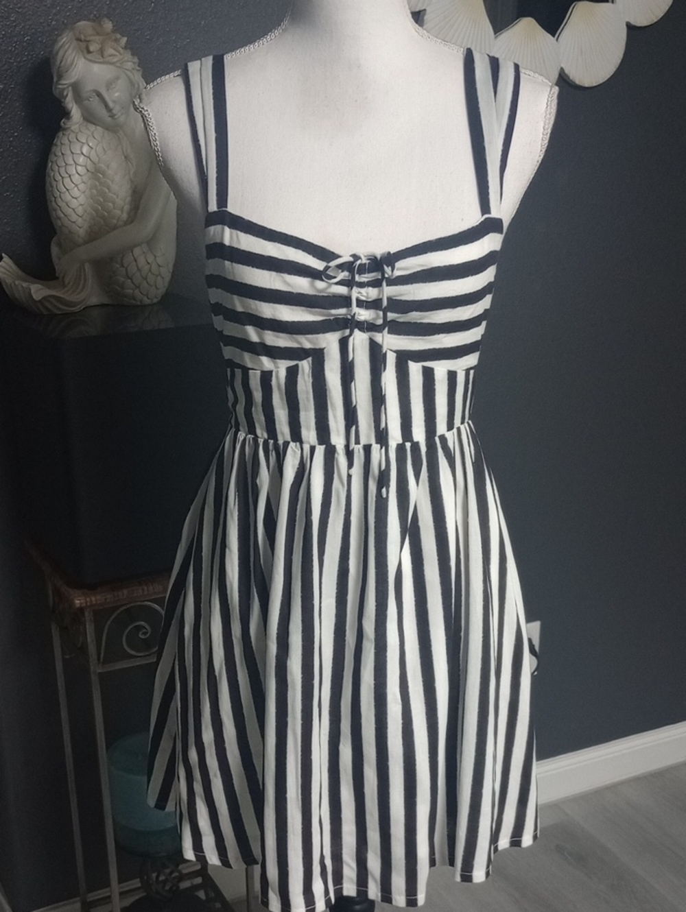 Steve Madden Black and White Striped Tie-Front Mini Dress